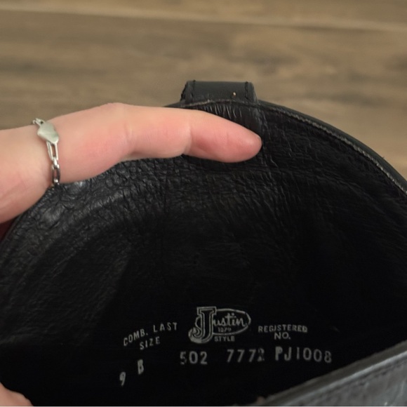 JUSTIN Black Buckle Strap High Heeled Leather Cowboy Boots - Picture 6 of 9